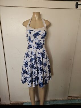 Blue Floral Halter Midi Dress - Women